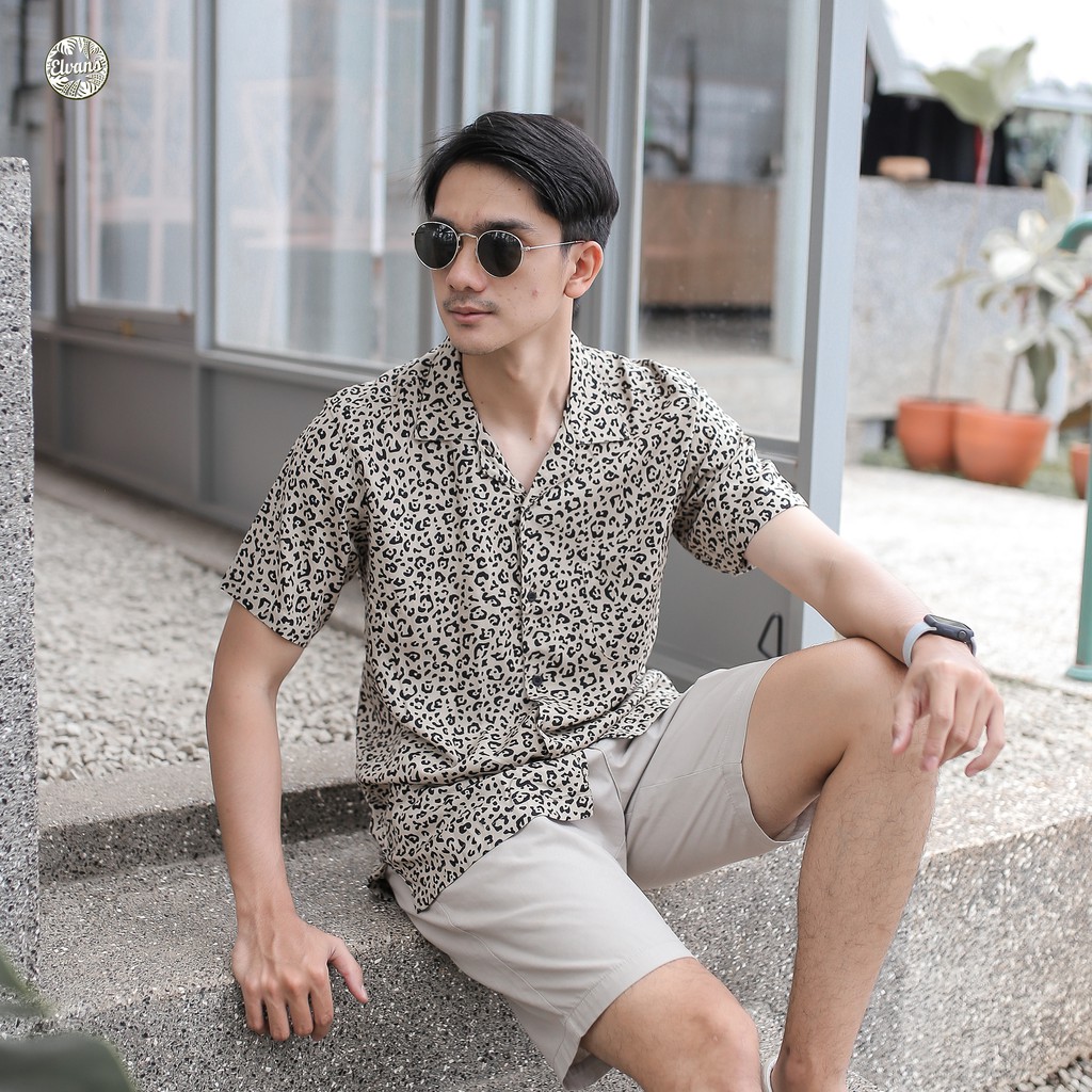 Kemeja Pantai Motif Macan By Elvans Continental Cream