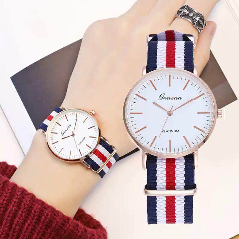 (GROSIRJAYA32) Jam Tangan Geneva Fashion/Canvas Kanvas Jam Tangan Murah Watch Men Women Watch/BIRU MERAH