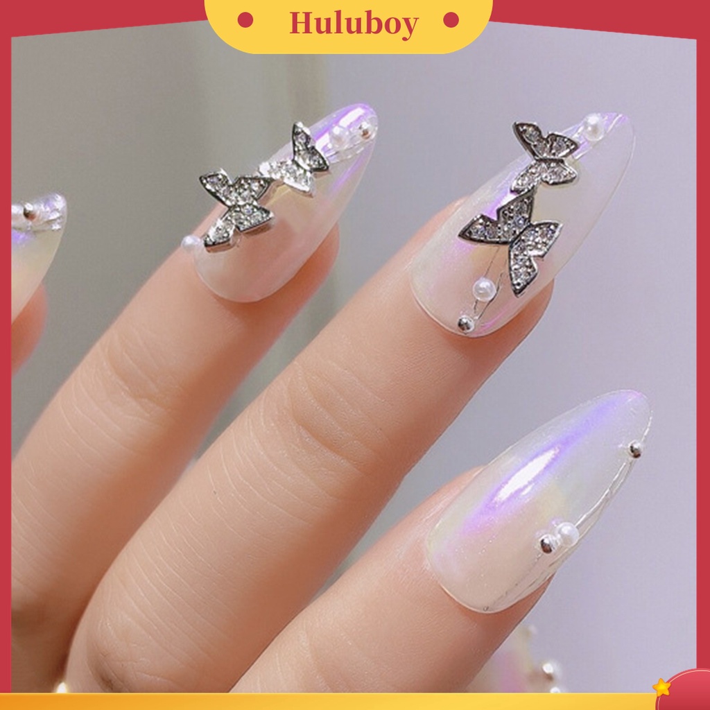 Huluboy Huluboy♡ Butterfly Stud Kuku Bentuk Kupu-Kupu Bahan Cubic Zirconia Untuk Dekorasi Manicure