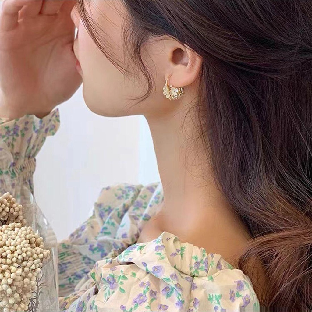 Mxbeauty Menjuntai Anting-Anting Elegan Manis Anting-Anting Liontin Bunga Keranjang Musim Panas Aksesori Tembaga Wanita Anting-Anting