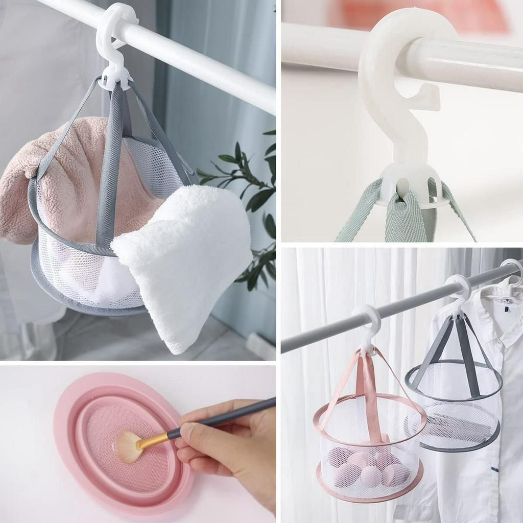 MAANGE Makeup Brush Cleaning Mat &amp; Drying Net Basket Mesh Pocket Hanging Premium Drying Rack for Powder Puff Makeup Sponge Makeup Tool Beauty Brush Organizer 1343