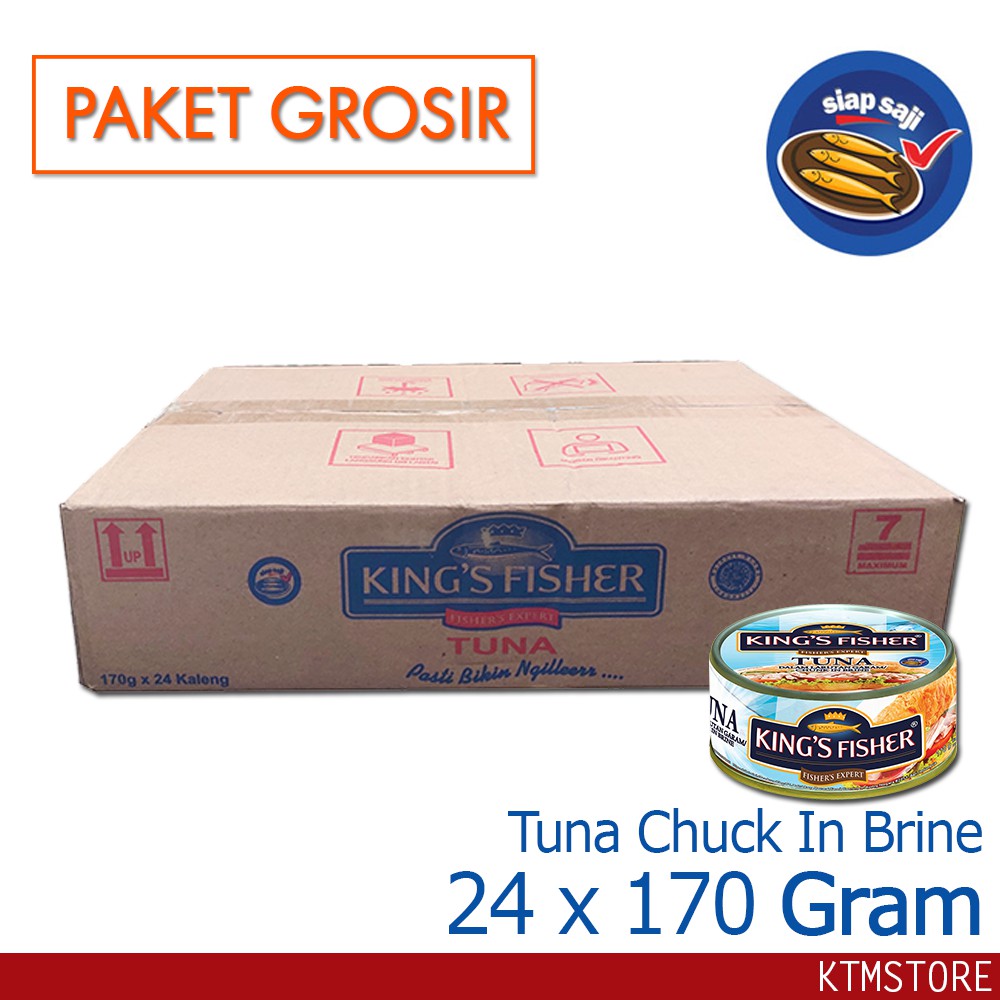 

KtmStore Paket 24 pcs King's Fisher Tuna dalam Air Garam Tuna in Brine Daging Tuna Makanan Kaleng 170 g