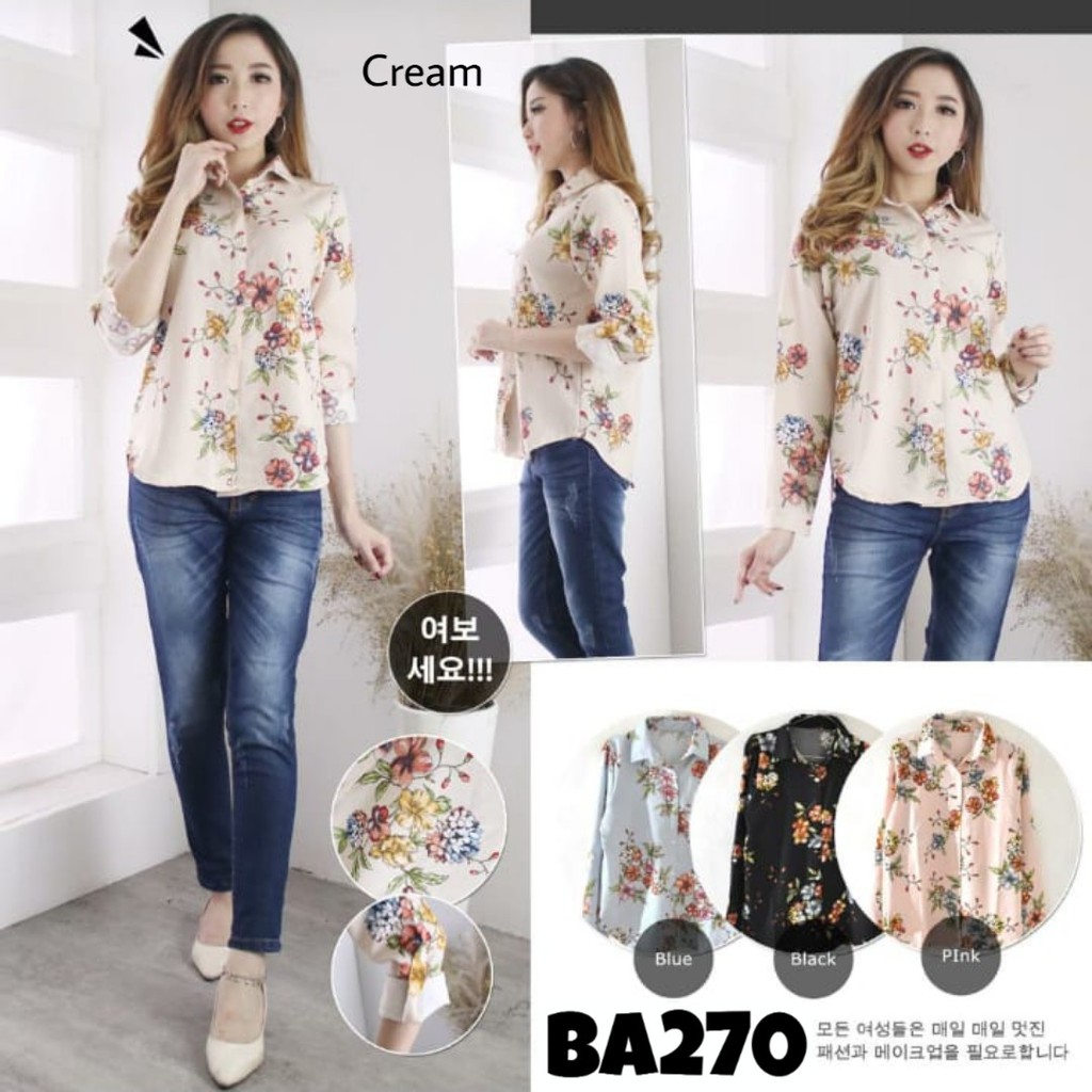 Baju atasan kemeja lengan panjang motif bunga kerja kantor Baju atasan kemeja lengan panjang motif bunga kerja kantor