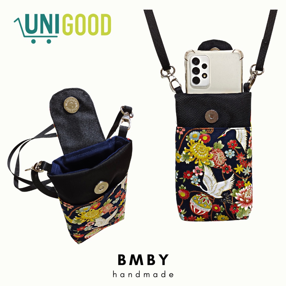 UNIGOOD X BMBY - Fabric Crossbody Phone Bag Handmade Japanese Cotton Handphone Purse Adjustable Strap Sling Bag Mini Tas HP Kain Jepang