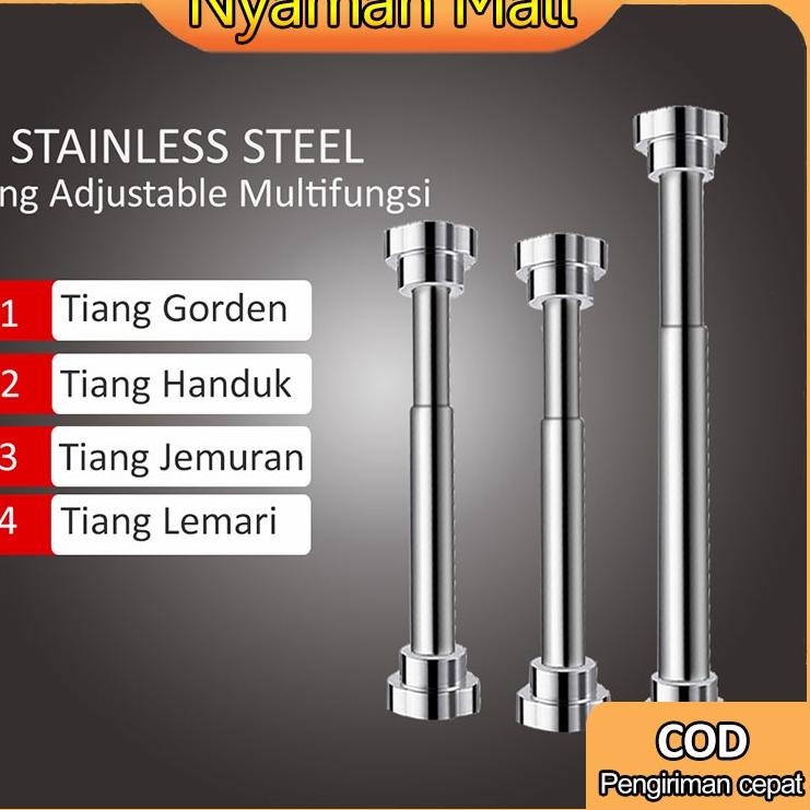 Tiang Gorden Batang tiang hordeng fleksibel Tanpa Paku Gantungan Serbaguna Teleskopik Gantungan Baju