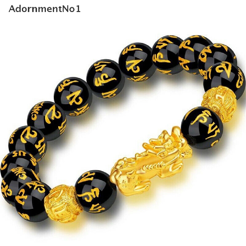 (AdornmentNo1) Gelang Tangan Batu Obsidian Feng Shui Warna Hitam Untuk Pria / Wanita