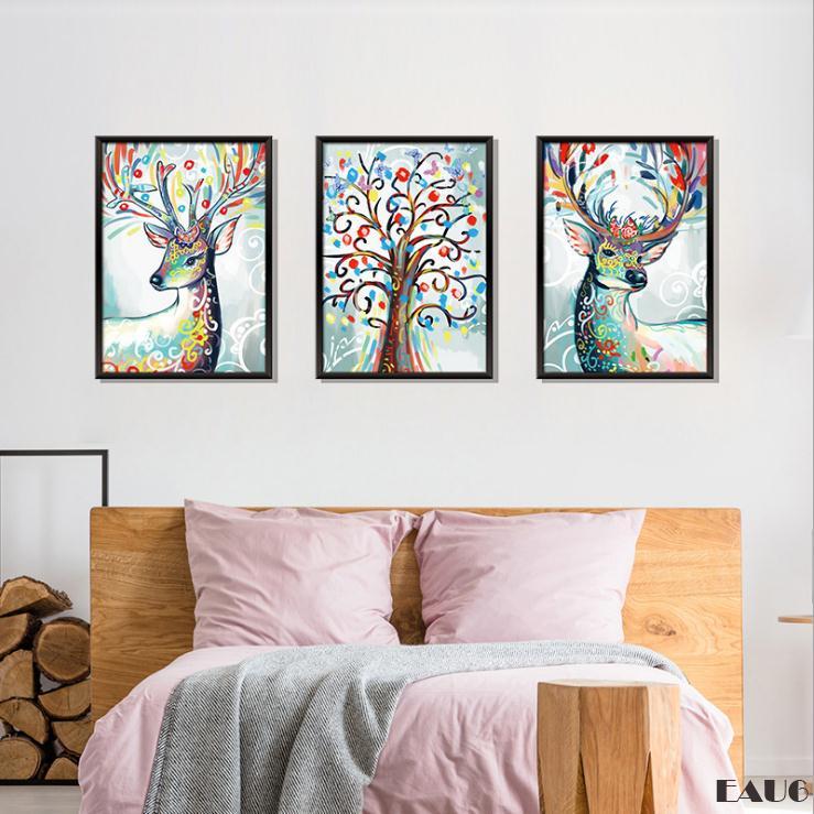 Eau6 Animal Wall Art Colorful Deer With Tree Modern Wall Stickers For Living Room Bedroom Bathroom Decor Shopee Indonesia
