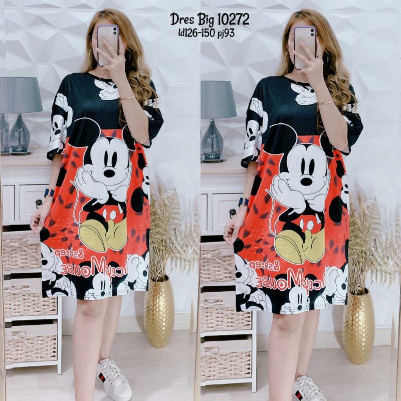 Dress Wanita Import Bahan Scuba Mickey 10272