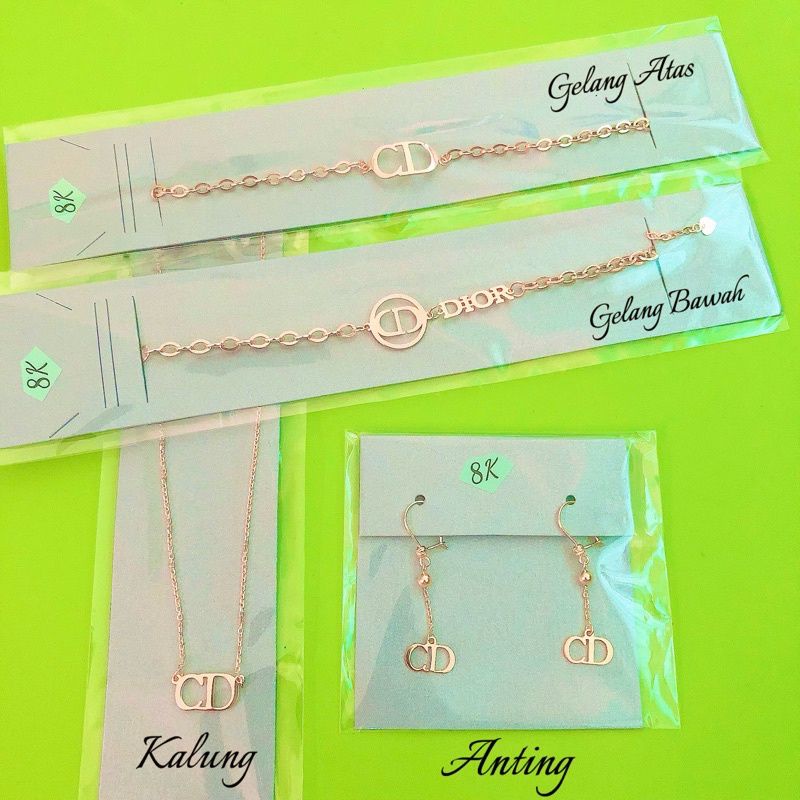 SATU SET DIOR KALUNG GELANG ANTING MODEL CHRISTIAN DIOR CD HWT KADAR 375 8K