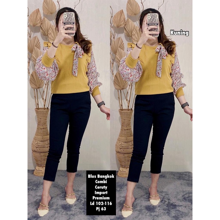 BLUS WANITA KAOS BANGKOK COMBI CERUTY IMPORT PREMIUM | BLUS WANITA IMPORT | ATASAN WANITA LENGAN PAN
