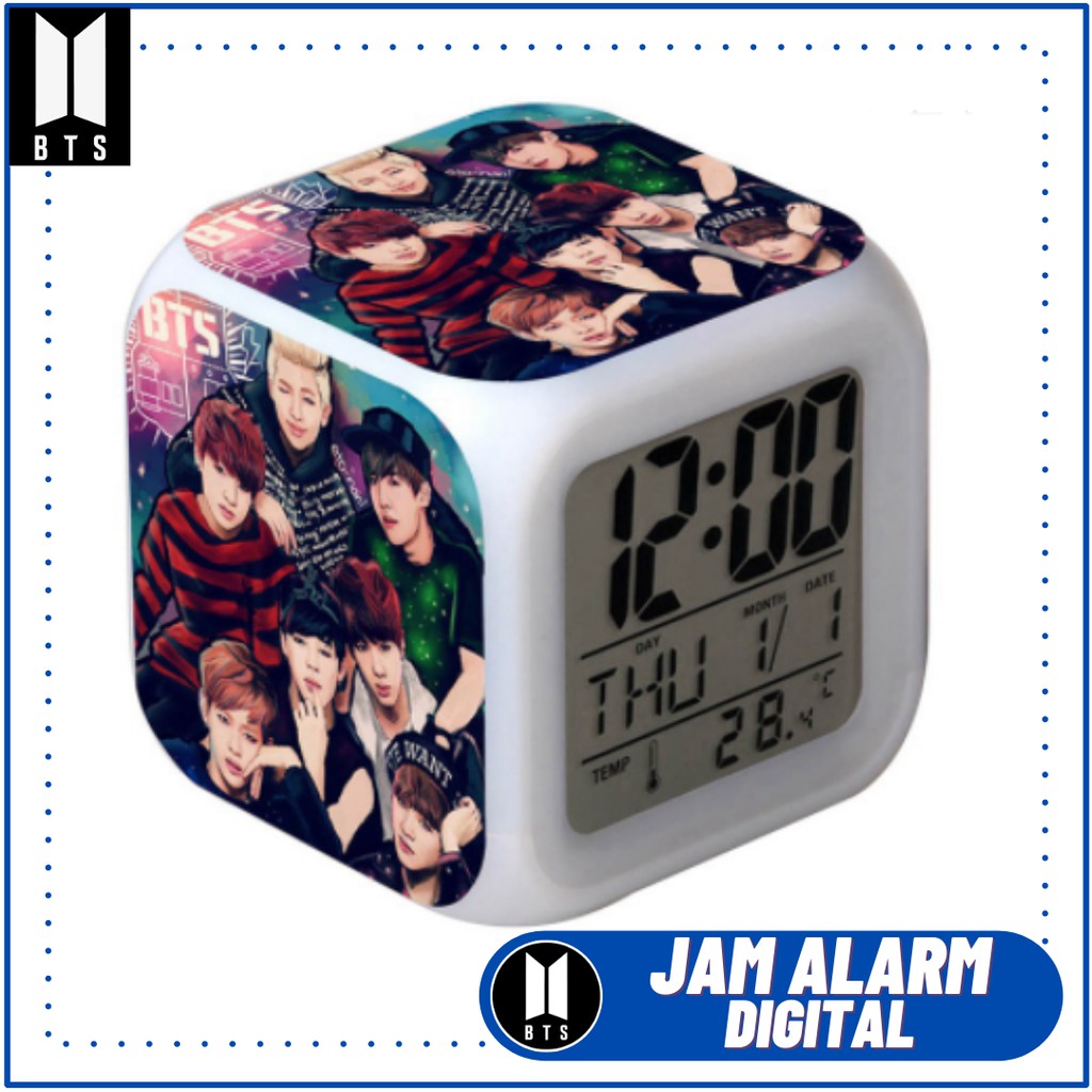 Jam Alarm Weker Beker Persegi Kubus Unik Digital Desktop Meja Warna Warni Lampu LED Karakter Kpop Ba