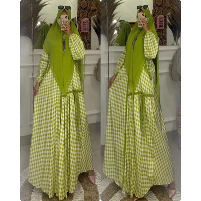 Gamis set Syari Tartan list Pita