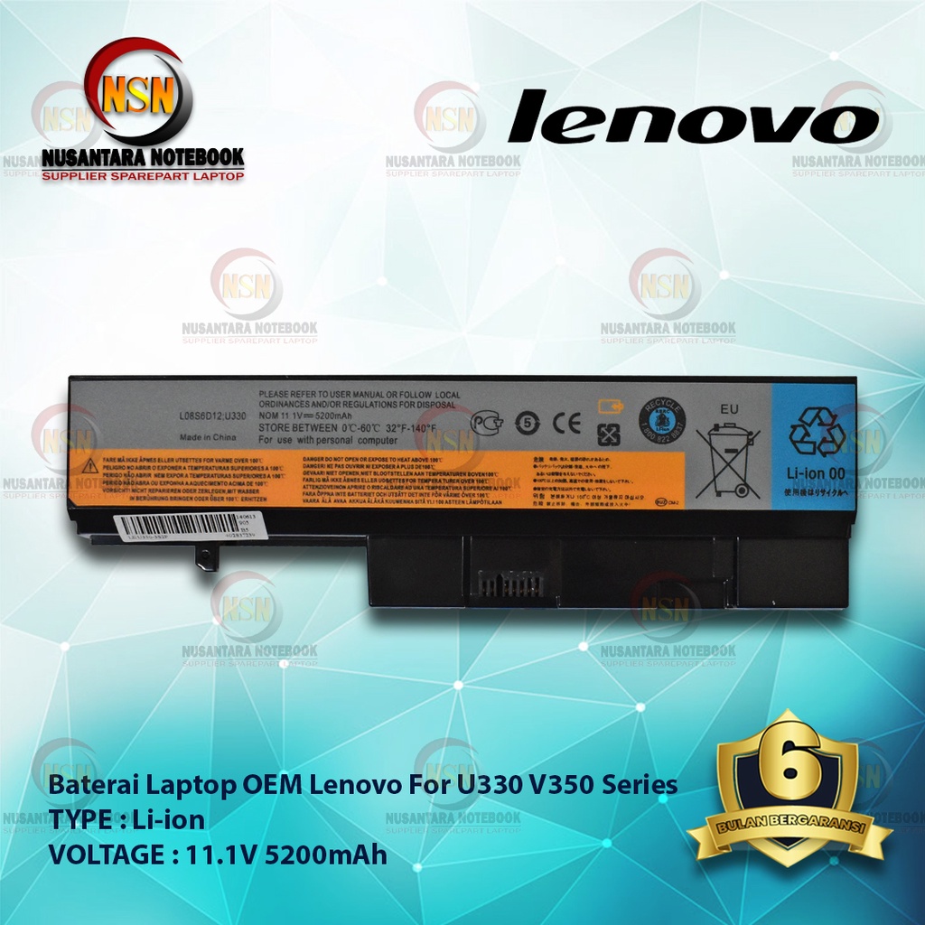 Baterai Laptop OEM Lenovo For U330 V350 Series / L08L6D12, L08S6D12