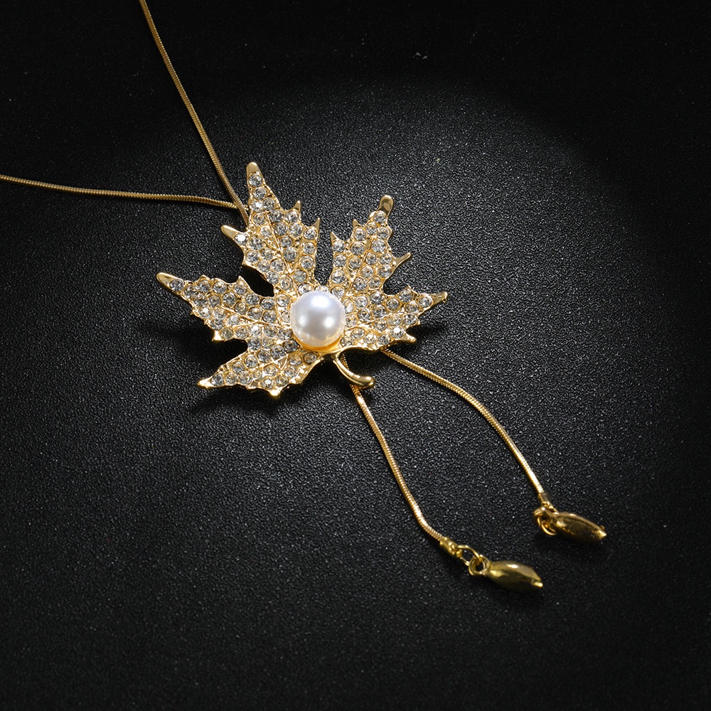 Versi Korea Multi-Lapisan Mutiara Rantai Sweater Panjang Wanita Opal Rose Daun Maple Liontin Kalung Rumbai Rantai Panjang All-Match Fashion Perhiasan