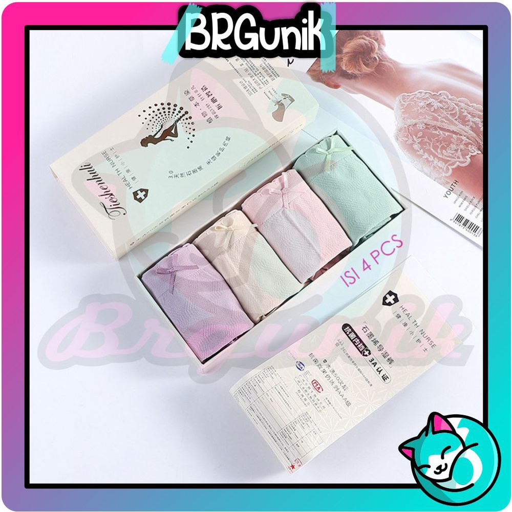 BRGUNIK Set Kotak 4pcs Celana Dalam Antibakteri Graphene Wanita Pakaian Dalam CD Seamless COD B078 080