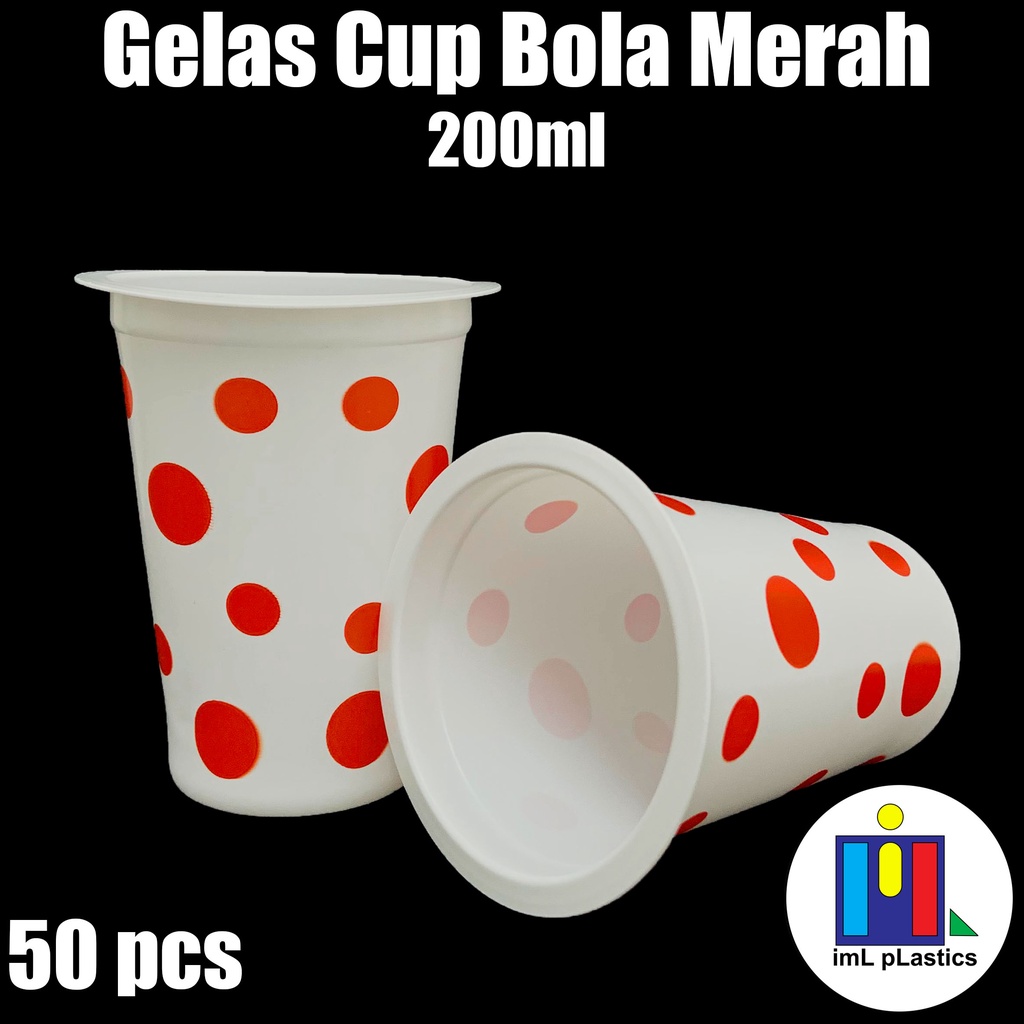 Gelas Plastik Bola / Polkadot Merah Cup 200 ml - isi 50 pcs