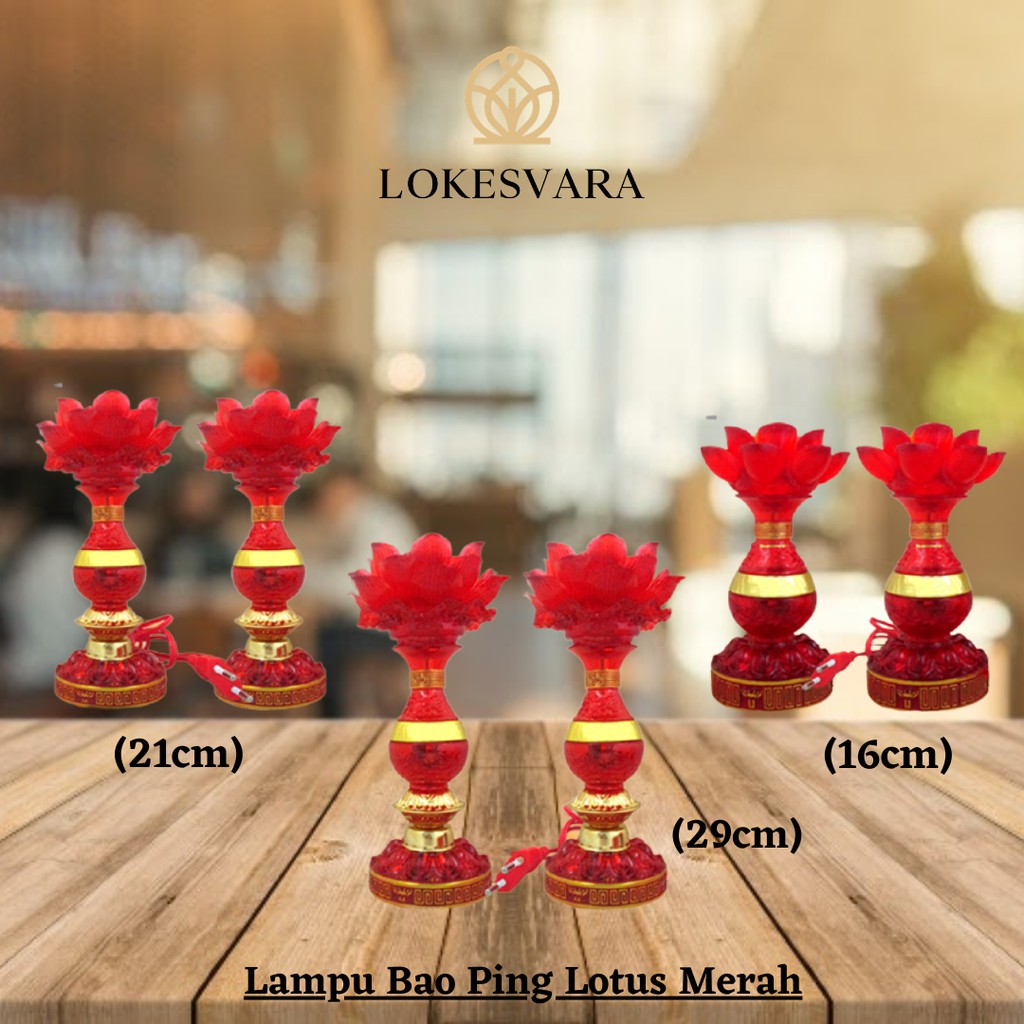 Lampu Altar Puja Sembahyang Bao Ping Lotus Merah