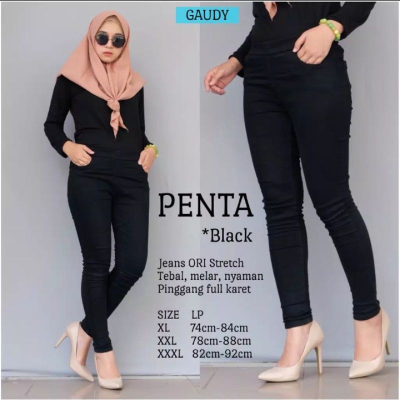 (XL-6L)PENTA JEANS||CELANA LEGGING JEANS WANITA FULL KARET