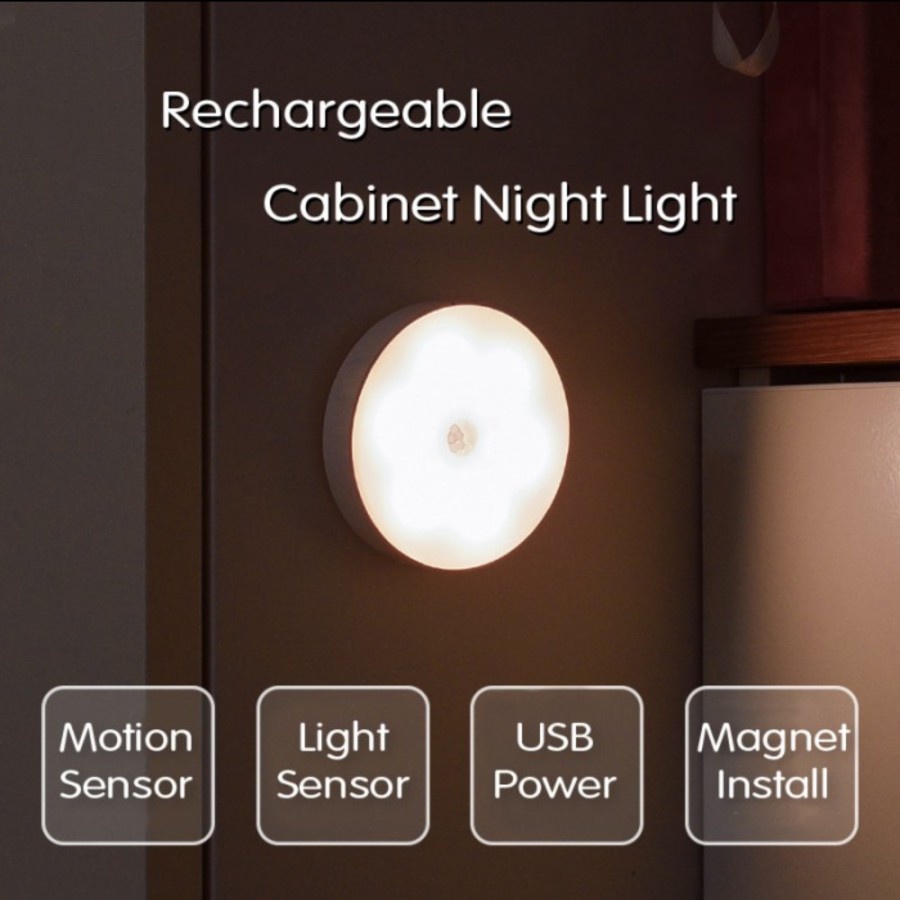 Lampu Sensor Gerak Night Light Magnet Model Bulat Bisa Cas Ulang