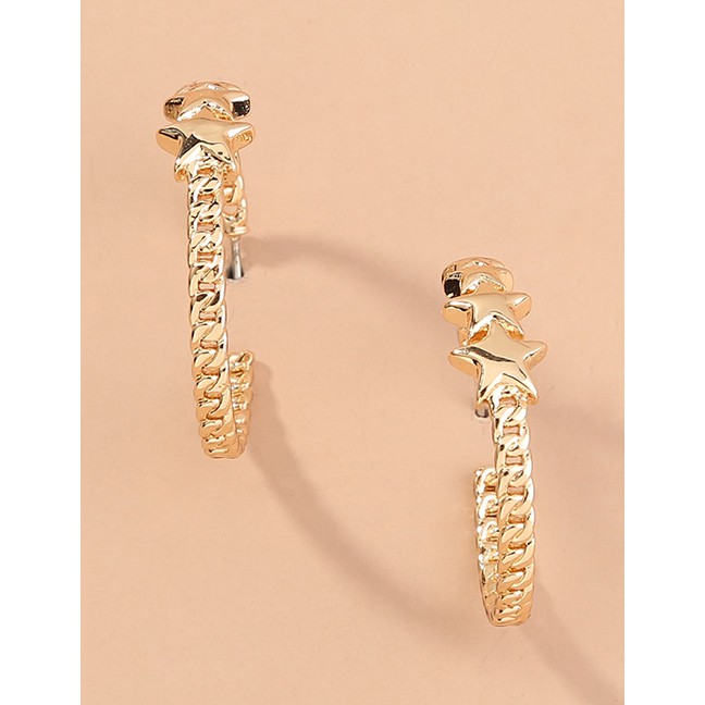 LRC Anting Tusuk Fashion Gold Color Twist Chain C-shaped Stitching Five-pointed Star Alloy Earrings