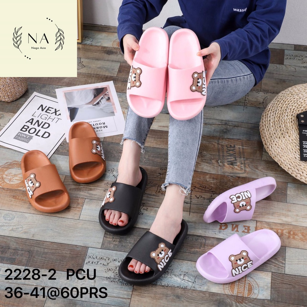 Sandal slop nice bear jelly balance 2228-2 36-41 Sandal korea / sandal slop perempuan kokop perempuan Fhasion korea sandal boba