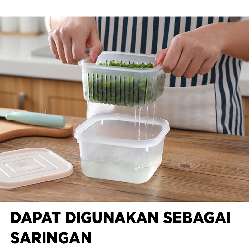 KOTAK MAKANAN KERANJANG PENGERINGAN 2 LAPIS MULTIFUNGSI PERSEGI KOTAK FOOD STORAGE DAPUR KOTAK PENYIMPANAN DENGAN TUTUP