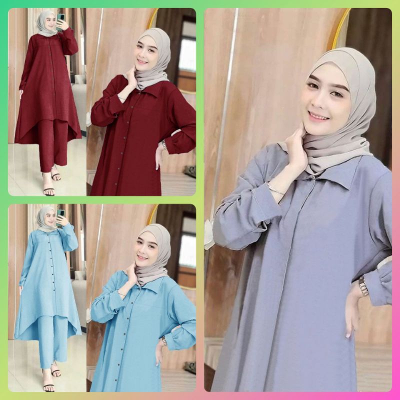 setelan baju pakaian set/baju wanita setelan kekinian murah/hijab/muslim kekinian/celana panjang/baj