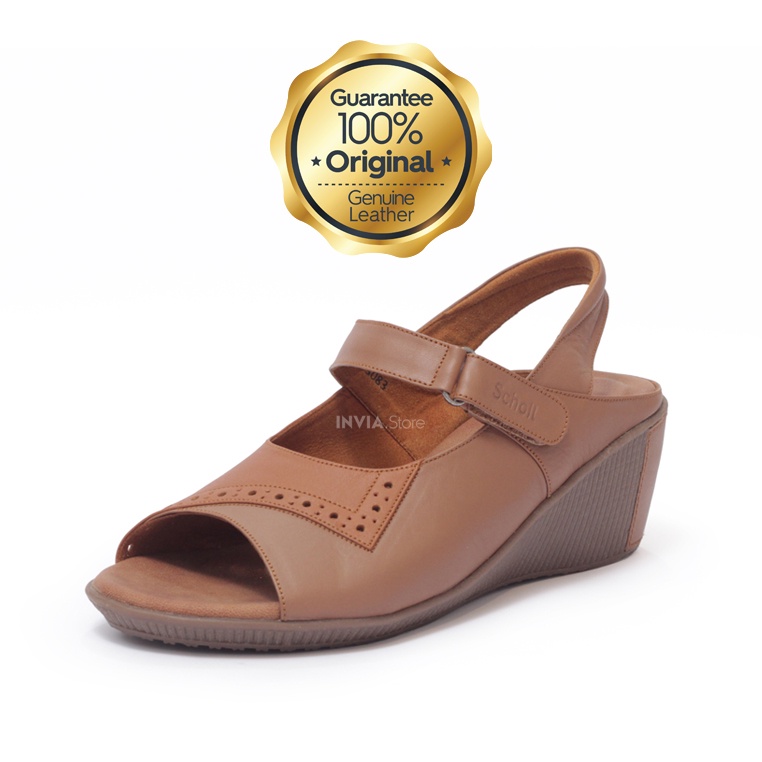 Scholl C3 Brown Memory Cushion | 100% Original | Sepatu Sandal Wanita Kulit Asli Genuine Leather
