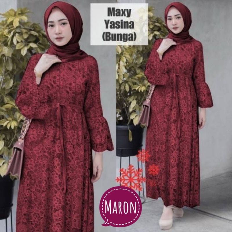 BJ - MAXI YASINA Wanita Full Brukat Lapis Furing - Size M L XL XXL - Gamis Dress Pesta - Fashion Muslim