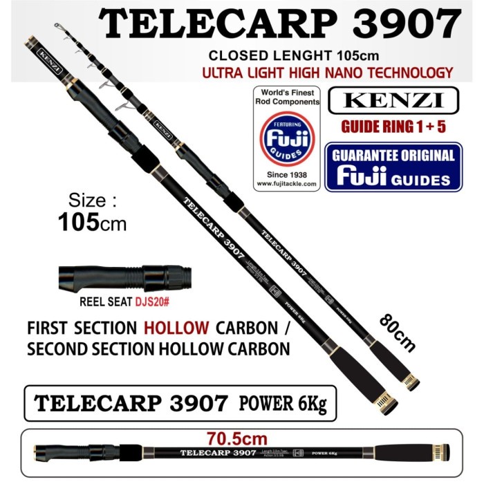 joran pancing teleskopik Kenzi Telecarp 390 ring Fuji