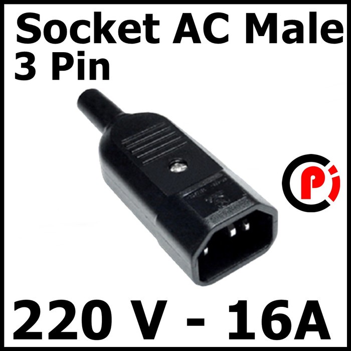 Socket AC Male Computer Soket Jantan Buntut Kabel 3 Pin 220V 16A