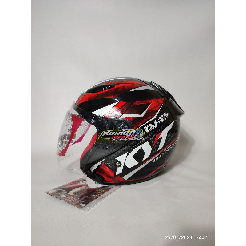 HELM KYT DJ MARU MOTIF 15 BLACK RED HELM HALF FACE KYT DJMARU MOTIF MURAH HELM MOTOR HELM TOURING