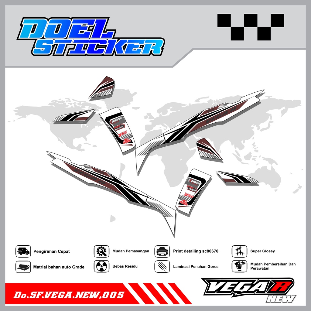 Sticker Striping Vega R New List Variasi Hologram , Crome Doel  005