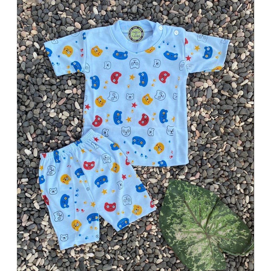 baju anak lucu murah motif kepala panda dasar warna Setelan pendek 3-18 Bulan (PD 034)