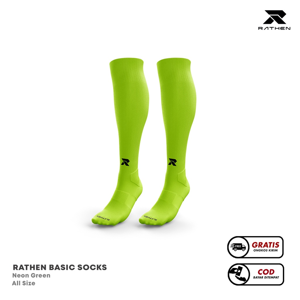 RATHEN - Basic Socks Neon Green / Kaoskaki Bola Hijau stabilo