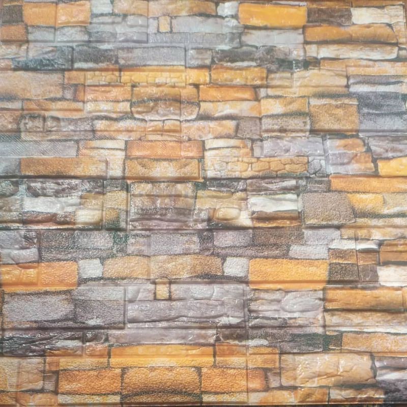 wallpaper foam premium permukaan timbul motif batu alam orange