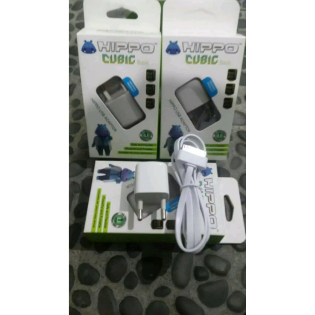 Travel Charger Hippo Cubic Basic USB For Iphone 4 -  Adapter Charger Hippo Plus Kabel Iphone 4