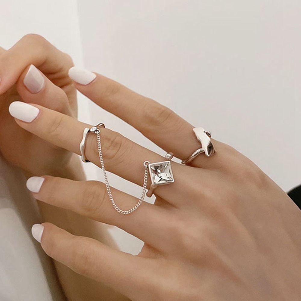 Mxbeauty Opening Adjustable Ring Keren Sederhana Rumbai Rantai Sambung Jari Hip-hop Belah Ketupat Gaya Punk Cincin Jari Perempuan