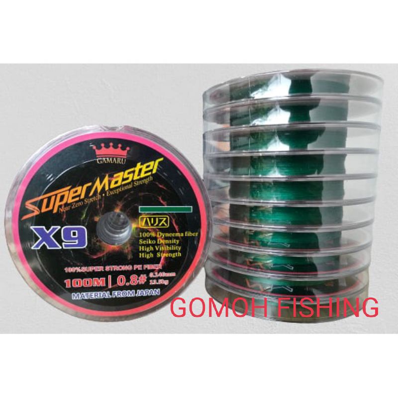 PE Gamaru Super Master X9 100m Connecting uk 0.6, 0.8, 1, 2, 3 warna hijau dan hitam