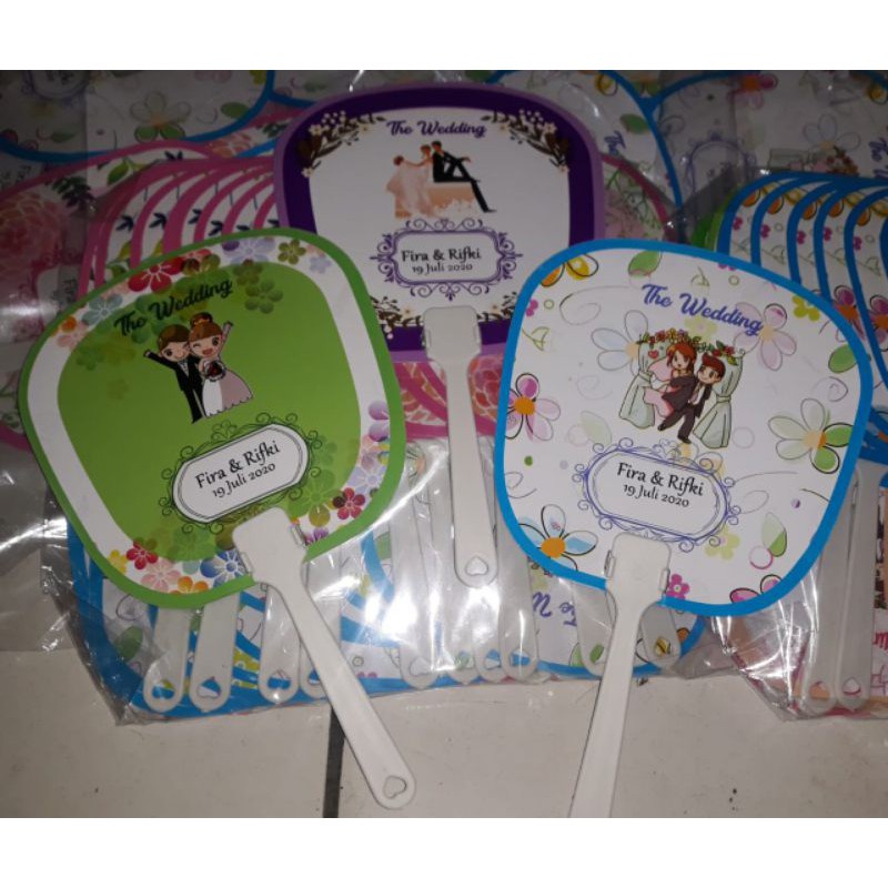 50 pcs souvenir pernikahan  murah kipas wedding kemas pelastik gratis sablon