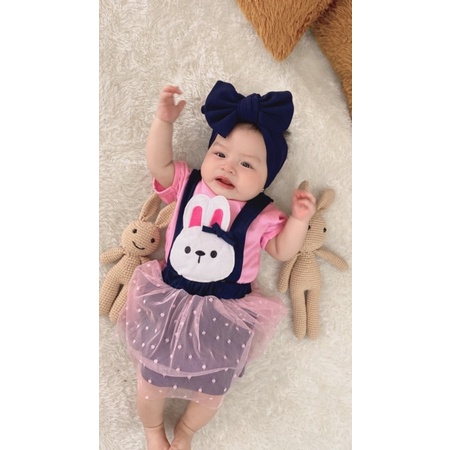 setelan overall anak perempuan 1-3 tahun bunny overall tutu skirt set kaos set rok tutu bayi balita cewek