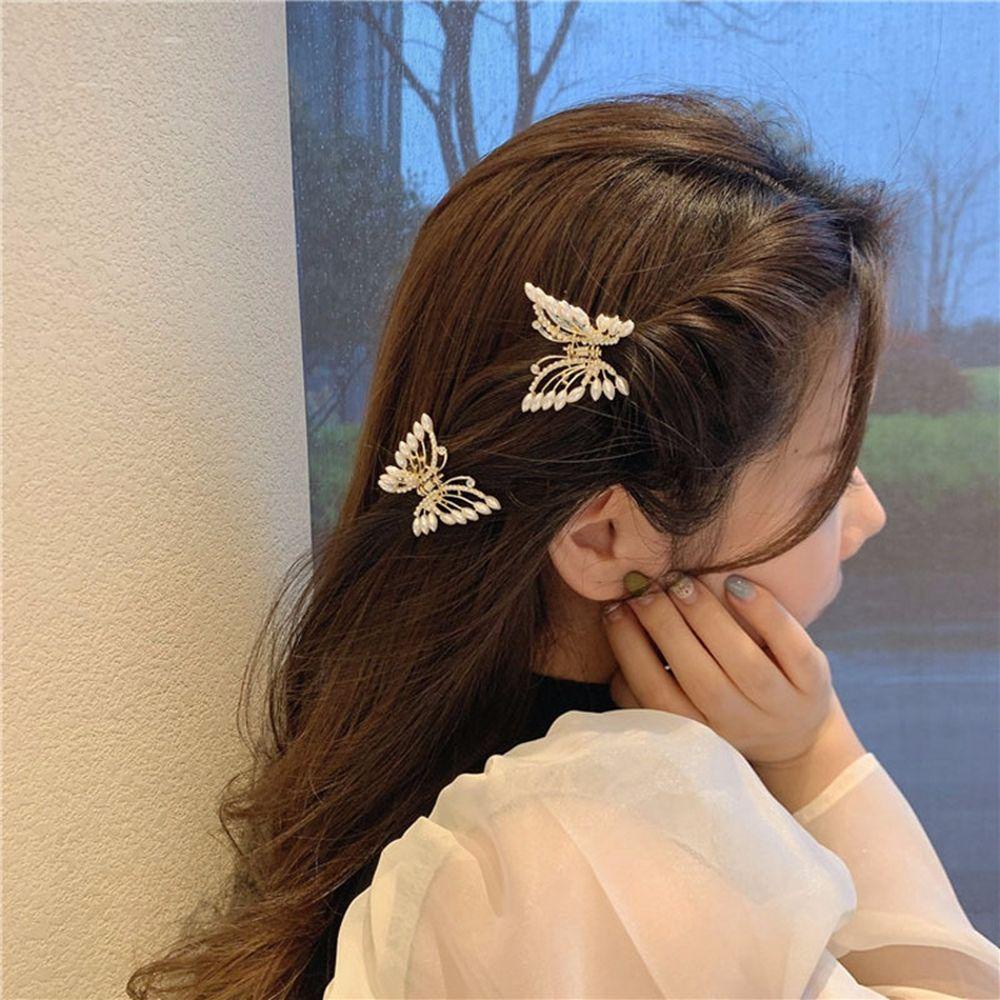 Needway Butterfly Hair Claw Lucu Elegan Korea Berlian Imitasi Alloy Pearl Hair Clip
