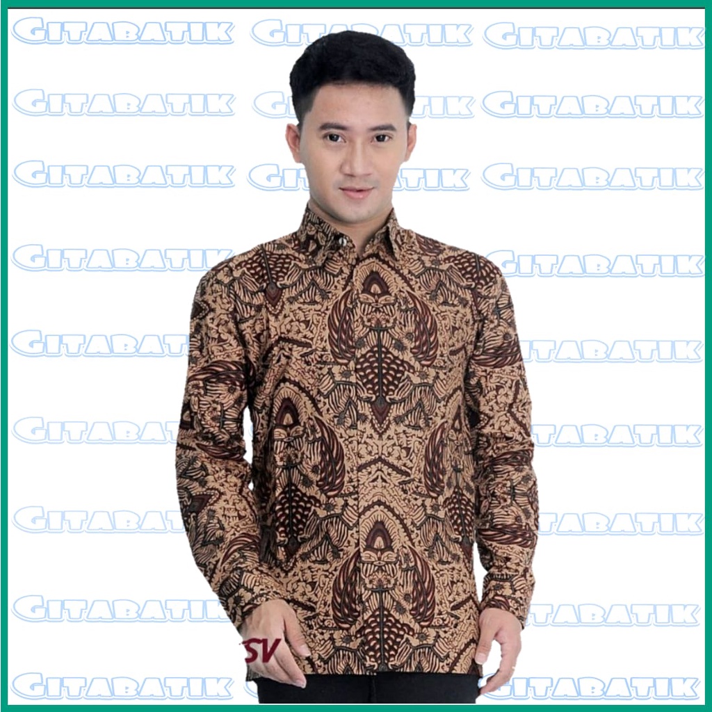 Batik Pria Lengan Panjang BATIK AZMIL HRB026 motif KERATONAN Kode 002 size M L XL XXL Reguler