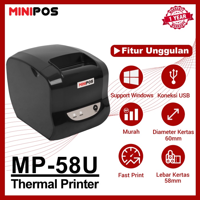 Printer Thermal MINIPOS MP-58U Cetak Struk Kasir 58mm Kabel USB