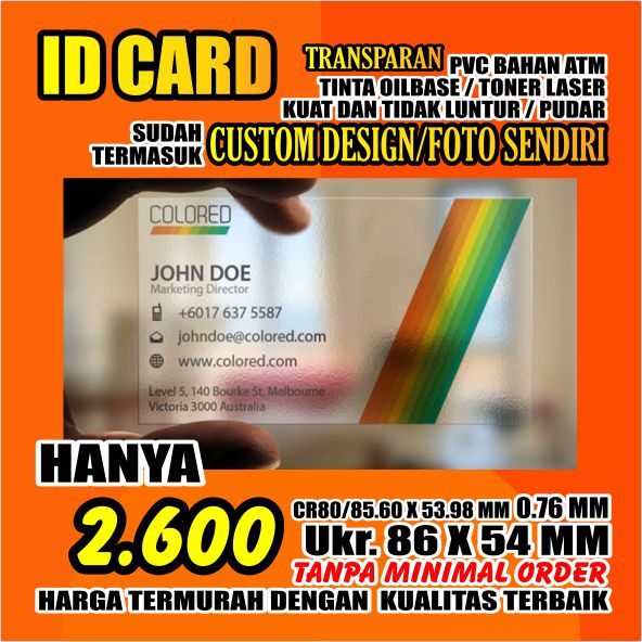 

ID Card Kartu Identitas Member Karyawan Parkir Siswa Nama - TRANSPARAN