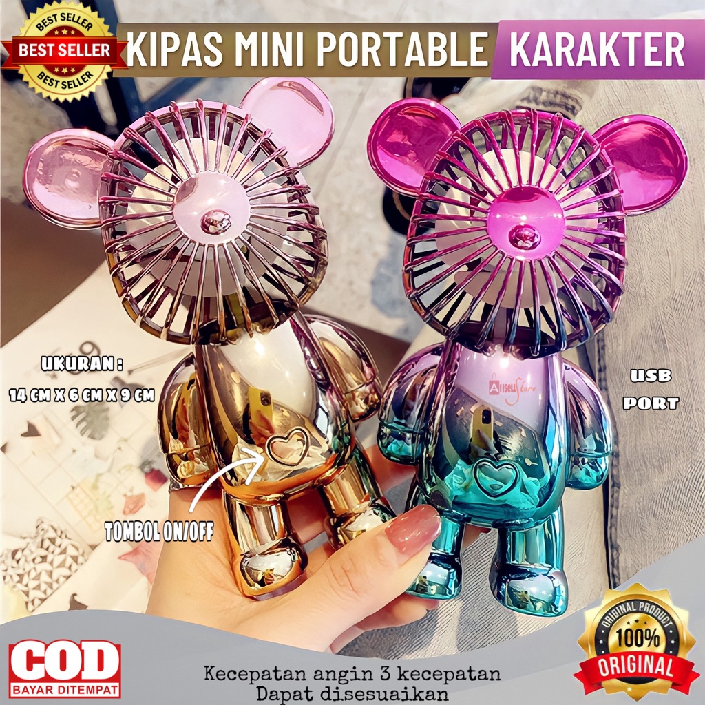 ( BISA COD ) PROMO KIPAS ANGIN BEAR BRICK PORTABLE VIRAL LUCU / MINI FAN KIPAS KARAKTER / KIPAS PORTABLE USB CHARGE / KIPAS ANGIN LUCU GRADASI / KIPAS ANGIN 3 SPEED / MINI FAN PENDINGIN KIPAS GENGGAM / KIPAS ANGIN BERUANG