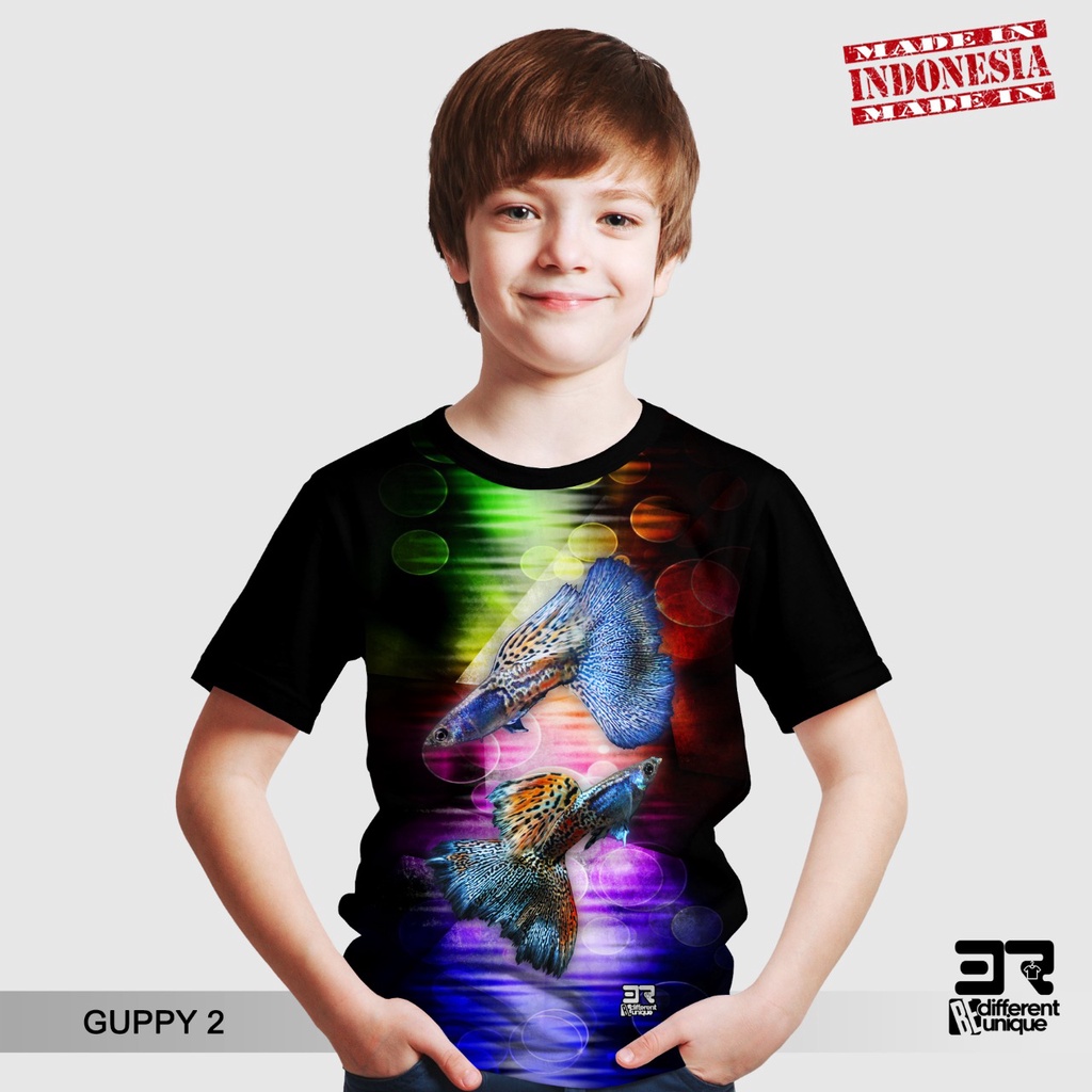 [ COD / BAYAR DI TEMPAT ] KAOS DISTRO PRINTING ANAK ANAK GAMBAR IKAN HIAS GUPPY 2