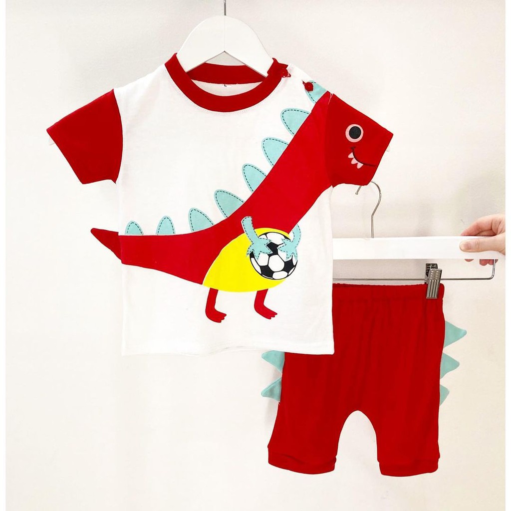 DINO BOY Baju Setelan Kaos Celana Pergi Jalan Lucu Fashion Anak Bayi Cowok Laki Terlaris Murah