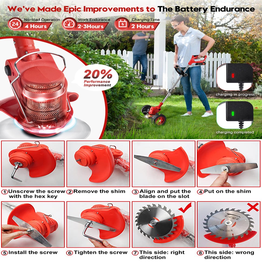 Mesin Potong Rumput Baterai 188V/12V/24V Cordless Lawn Mower Grass Trimmer Mesin Pemotong Rumput Taman Alat Potong Rumput