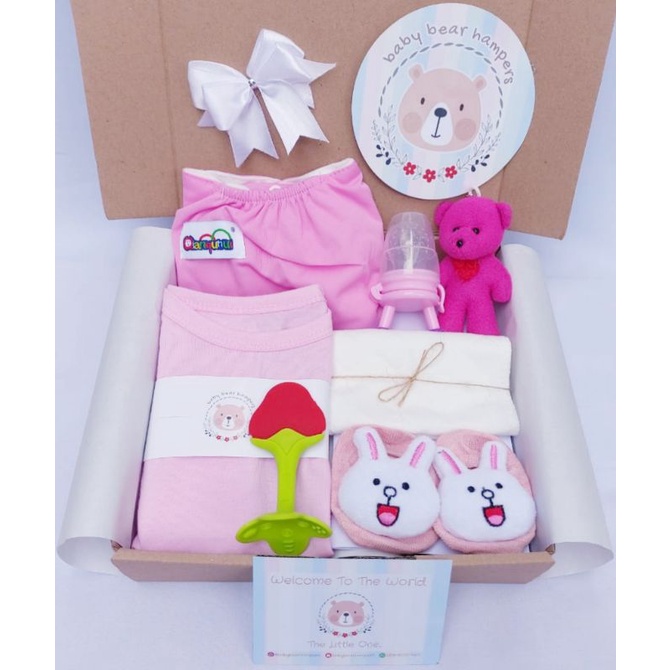 BB1 -  Hampers Bayi / Baby Hampers / Newborn Baby Gift Set / Baby Gift / Kado Bayi / Kado Lahiran / Kado Anak lahir / kado anak / hadiah kelahiran-Colorful pink
